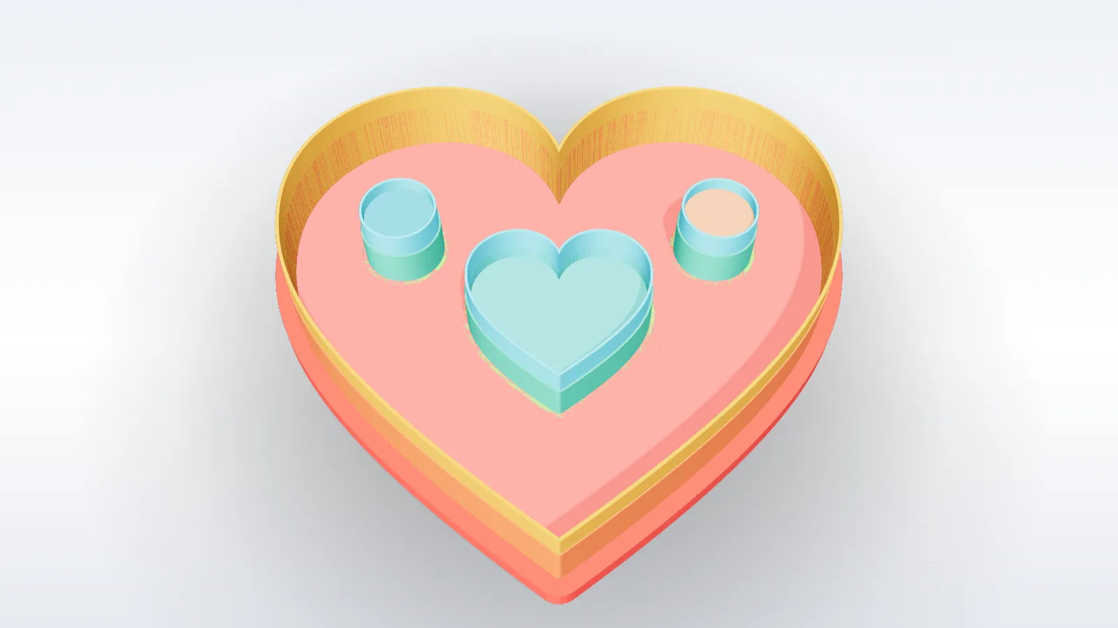 A heart cutter whose inner heart and two circles each stand at a different height