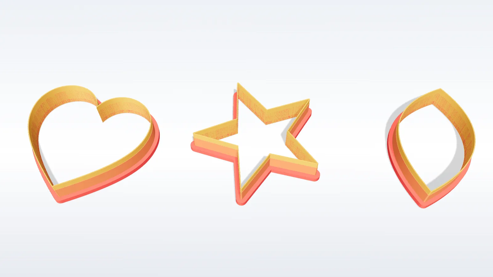Heart, star and leaf cookie cutters generated from plain outlines