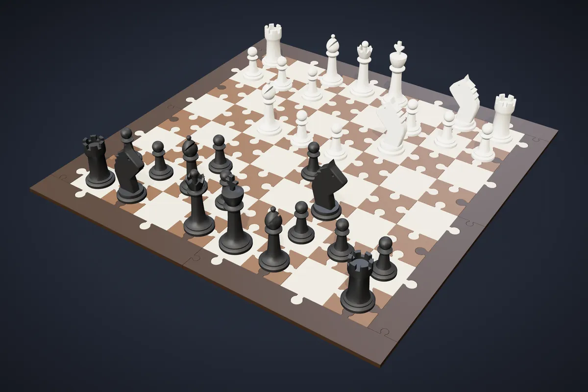 Scacchi stampati su una scacchiera puzzle bicolore